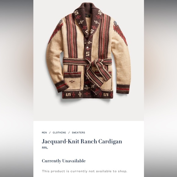 RRL Ralph Lauren Jacquard Knit Ranch Belted Cardigan M Navajo NWOT HTF! - Picture 13 of 16